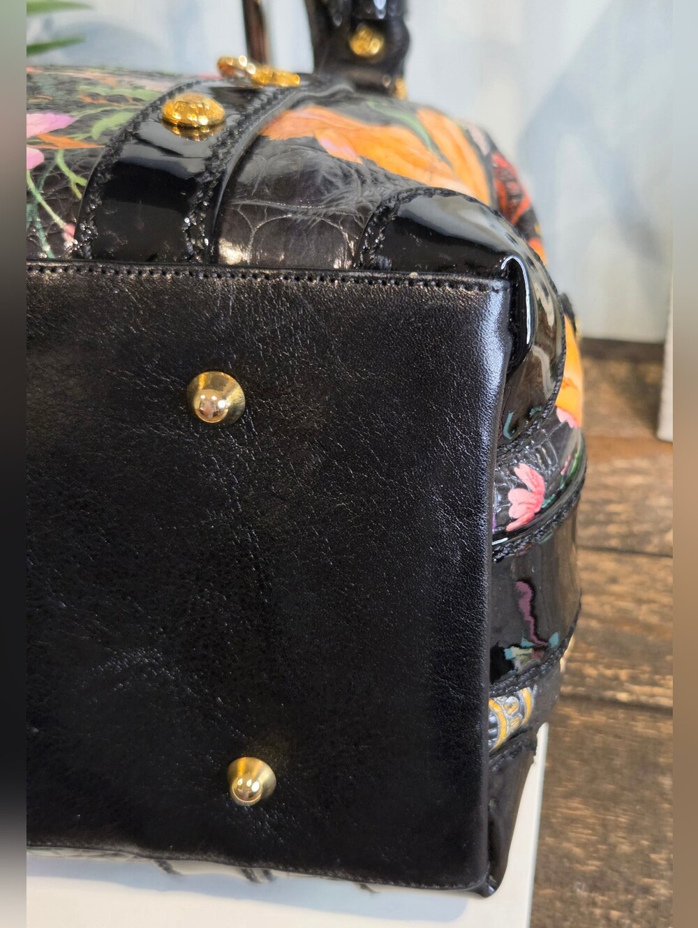 Marino Orlandi mo4670 Cocco Fiori Nero Bowler Bag - Picture 12 of 16